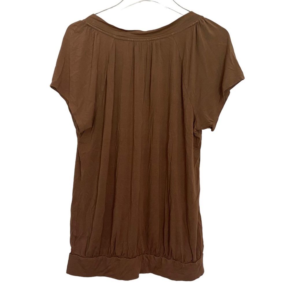 JM Collection Brown Cap Sleeve Pullover V-Neck Top Size Large - Picture 3 of 5